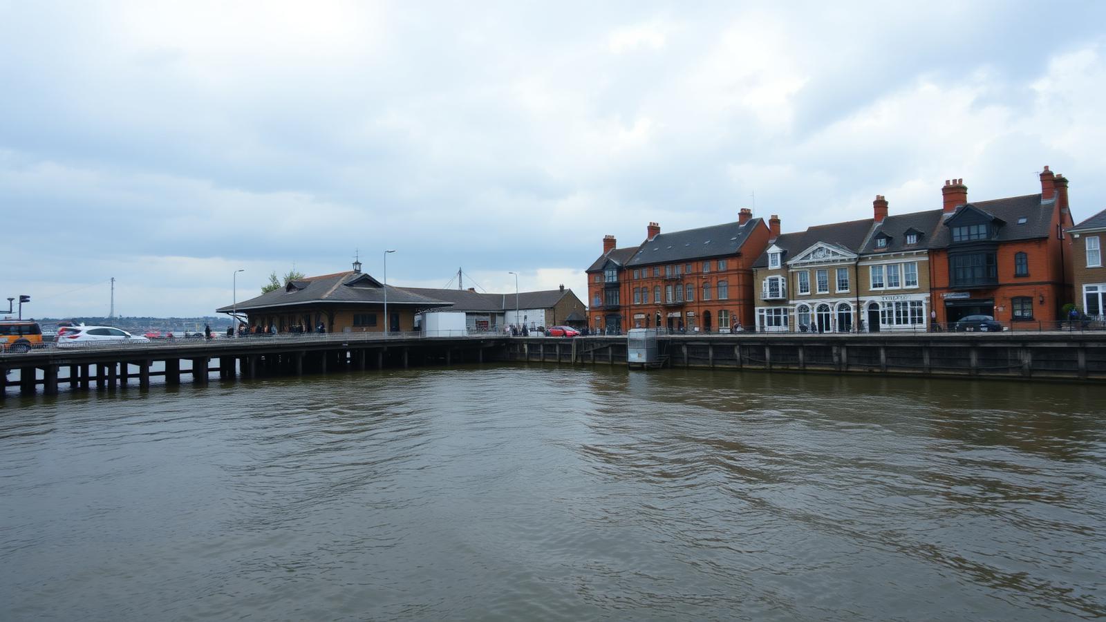 Erith riverside on the Thames with Victorian buildings, Kent