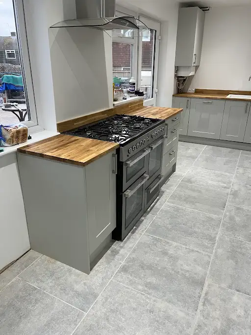 Fitted kitchen with range cooker and island, Bexley