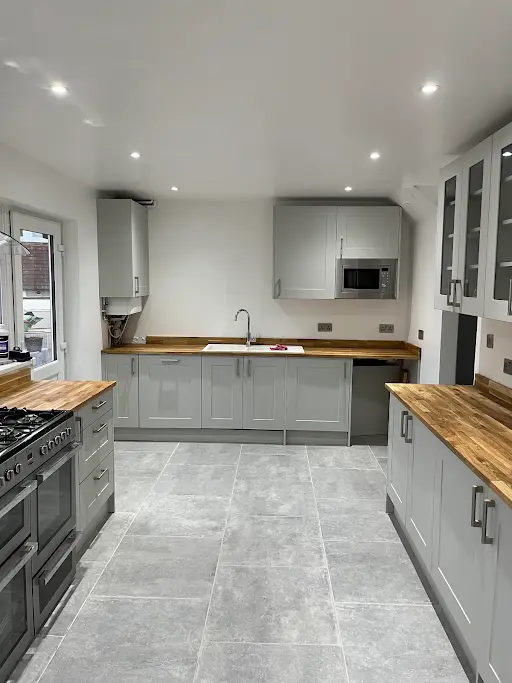 Grey shaker kitchen installation, Bexley